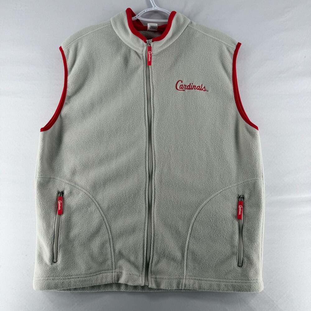 1027 XL St. Louis Cardinals MLB Fleece Full Zip Vest Gray with Red Piping